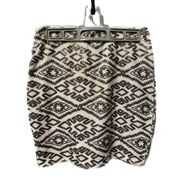 Off White Dynamite Mini Pencil Skirt with Gold Pattern - Picture 1 of 2